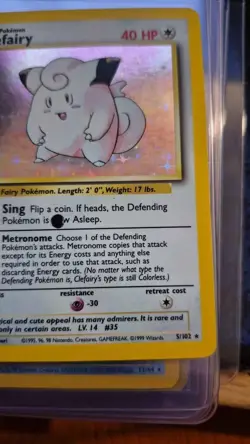 Pokemon TCG Clefairy Base Set Holo Unlimited Rare Card Black Dot Error 5/102 - Image 4