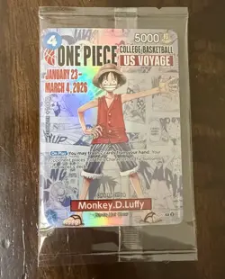 One Piece CCG Monkey.D.Luffy US Voyage College Basketball Promo card. Unopened - Image 1