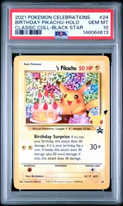 2021 POKEMON CELEBRATIONS CLASSIC COLL #24 BIRTHDAY PIKACHU-HOLO PSA 10 - Image 1