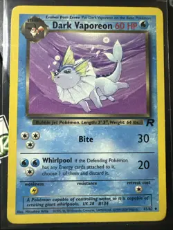 Dark Vaporeon 45/82, Team Rocket, Pokemon TCG, WOTC, Vintage 2000, Uncommon, NM - Image 1