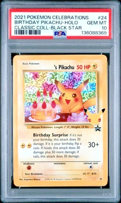 PSA 10 Birthday Pikachu Holo 24 Celebrations Classic Collection Promo POKEMON - Image 1