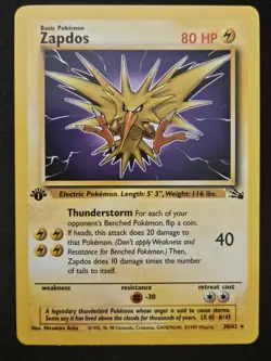 1st Edition Zapdos 30/62 Fossil Non Holo Rare Pokemon Trading Card Game 1999 NM - Image 1