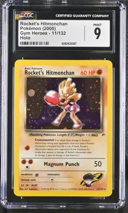CGC 9 MINT Rocket's Hitmonchan Gym Heroes 11/132 Holo SWIRL Pokemon Card psa - Image 1