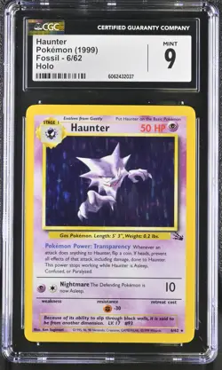 CGC 9 MINT Haunter 1999 Fossil 6/62 Holo Pokemon Card psa - Image 1