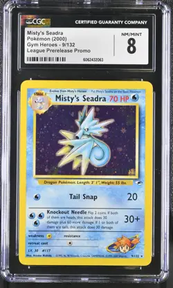 CGC 8 Misty's Seadra 2000 Gym Heroes 9/132 Prerelease Holo Pokemon Card psa - Image 1