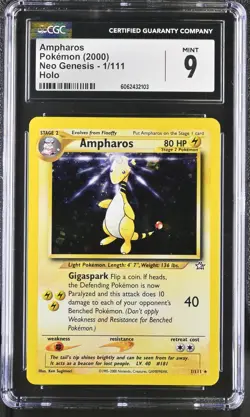 CGC 9 MINT Ampharos 2000 Neo Genesis 1/111 Holo Pokemon Card psa - Image 1