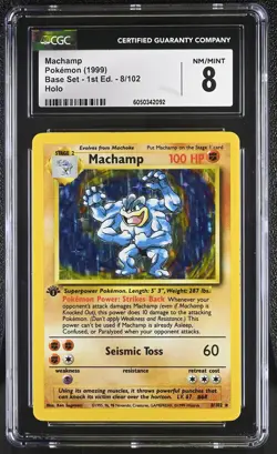 CGC 8 Machamp 1999 Base Set 1st Edition 8/102 Holo Pokemon Card psa - Image 1