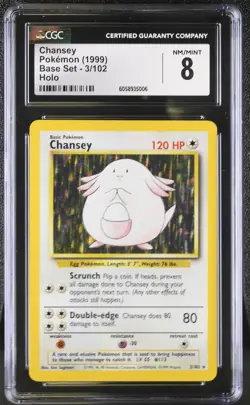 CGC 8 Chansey 1999 Base Set 3/102 Holo Pokemon Card psa - Image 1