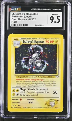 CGC 9.5 MINT+ Lt. Surge's Magneton Gym Heroes 8/132 Holo SWIRL Pokemon Card psa - Image 1