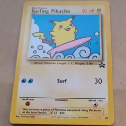 VINTAGE POKEMON BLACK STAR PROMO CARD - #28 SURFING PIKACHU - RARE (WOTC) NM - Image 1
