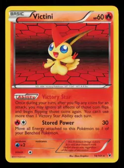 Pokemon Card Victini 14/101 Noble Victories Rare Holo Foil LP 2011 - Image 1