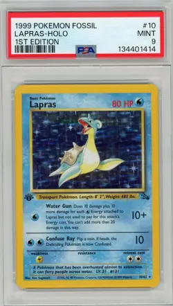 1999 POKEMON FOSSIL 1ST ED #10 LAPRAS-HOLO PSA 9 - Image 1