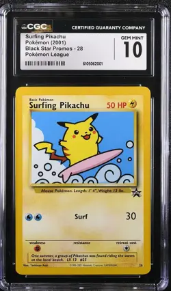 CGC 10 GEM MINT Surfing Pikachu 2001 Black Star Promos 28 Pokemon Card - Image 1
