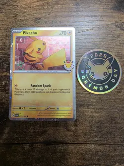 Pikachu (Pokemon Day 2026) 051/162 Cosmos Holo Cards & Pokemon Day Coin - Image 1