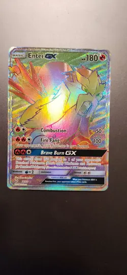 Pokemon Entei GX TCG Shining Legends Holo Card 74/73 Rainbow Secret Rare - Image 1