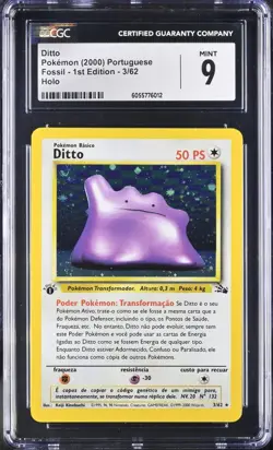 Ditto 1st Edition Holo Portuguese CGC 9 Fossil Pokemon (2000) 3/62 - Image 1