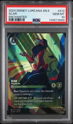 2024 Disney Lorcana EN-5 212 Scar- Vengeful Lion Enchanted PSA 10 GEM MINT - Image 1