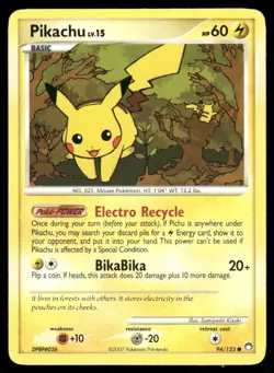 2007 Pokemon Pikachu Common Mysterious Treasures 94/123 DMG - Image 1
