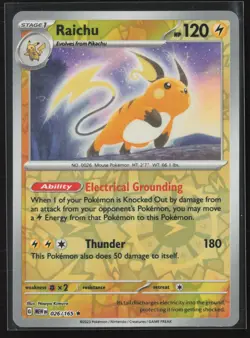 Raichu Rare SV: Scarlet & Violet 151 026/165 NM Pokemon Card Reverse Holo - Image 1
