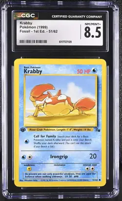 Pokemon Card Krabby 51/62 1st Edition Fossil 1999 CGC 8.5 NM/M+ - Image 1