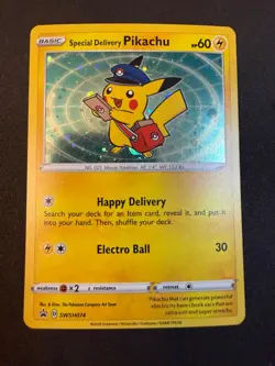 Special Delivery Pikachu SWSH074 Promo SWSH Black Star Pokemon NM - Image 1