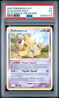 2007 POKEMON DIAMOND & PEARL MYSTERIOUS TREASURES #2 ALAKAZAM-HOLO PSA 5 - Image 1