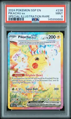 2024 POKEMON SSP EN-SURGING SPARKS SPECIAL ILLUSTRATION RARE PIKACHU EX PSA 9 - Image 1