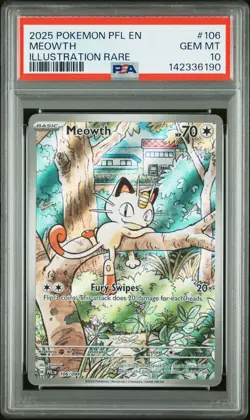 2025 POKEMON PFL EN-PHANTASMAL FLAMES ILLUSTRATION RARE #106 MEOWTH PSA 10 - Image 1