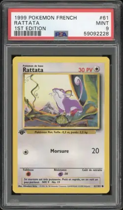 1999 Pokemon FRENCH 1st Edition Base Set Rattata 61/102 PSA 9 MINT - Image 1
