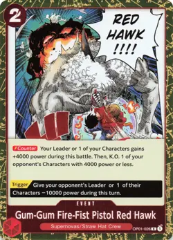 Gum-Gum Fire-Fist Pistol Red Hawk OP01-026 One Piece TCG Rare Foil - NM - Errata - Image 1