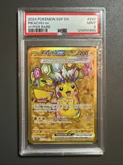 2024 Pokemon SV Surging Sparks Pikachu EX 247/191 Full Art Hyper Rare PSA 9 Mint - Image 1
