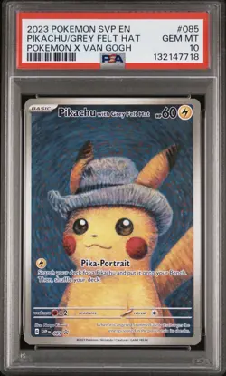 2023 POKEMON SVP POKEMON X VAN GOGH #085 PIKACHU WITH GREY FELT HAT PSA 10 - Image 1