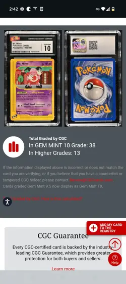 (POP 28) CGC 10 GEM MINT Pokemon 2003 Aquapolis MR. Mime 95b/147 - Image 4