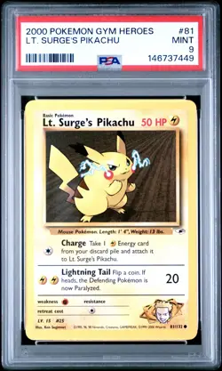 PSA 9 | Pokemon TCG | Gym Heroes | Lt. Surge's Pikachu #81 - Image 1