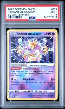 PSA 9 | Pokemon TCG | Silver Tempest | Radiant Alakazam #59 - Image 1