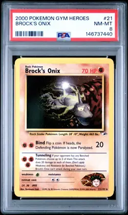 PSA 8 | Pokemon TCG | Gym Heroes | Brock's Onix #21 - Image 1