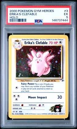 PSA 5 | Pokemon TCG | Gym Heroes | Erika's Clefable #3 | Holo - Image 1