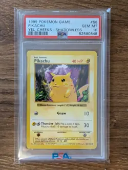 1999 Pokemon Game Base Unlimited PSA 10 Pikachu #58 Yellow Cheeks Shadowless - Image 1