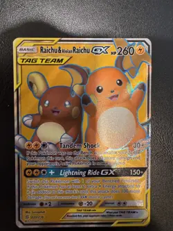 Raichu & Alolan Raichu GX (Full Art) 220/236 Sm-Unified Minds Holo Pokemon TCG - Image 1