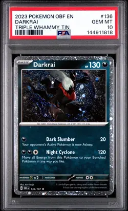 2023 POKEMON OBF DARKRAI #136 COSMO HOLO TRIPLE WHAMMY TIN PSA 10 GEM MT - Image 1