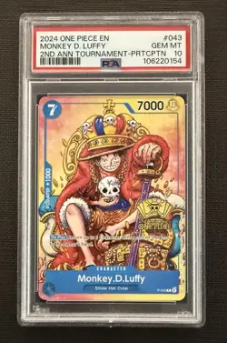 2024 One Piece EN Monkey D. Luffy 2nd Anniversary Tournament Promo #P-043 PSA 10 - Image 1