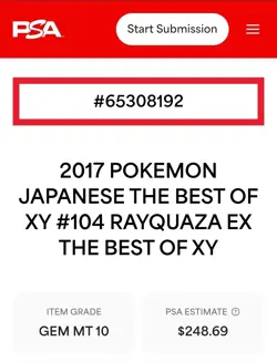 PSA 10 Rayquaza EX 104/171 The Best Of XY Pokemon Japanese - Image 3