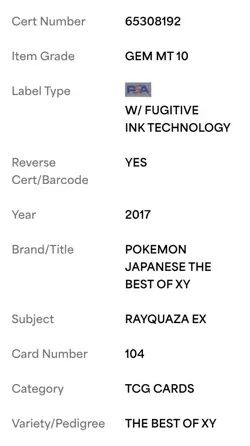 PSA 10 Rayquaza EX 104/171 The Best Of XY Pokemon Japanese - Image 4