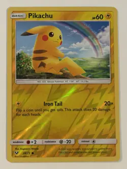 Pokemon Sun & Moon SM Shining Legends Pikachu 28/73 Reverse Holo Common LP - Image 1