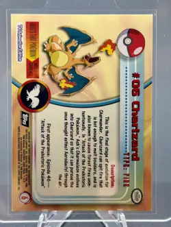 1999 Topps #06 Charizard Holo Foil TV Animation Series 1 Pokemon Black Logo - Image 4