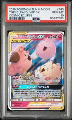 Pokemon Togepi & Cleffa & Igglybuff GX SM Cosmic Eclipse #143 PSA 10 - Image 1