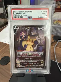 2022 POKEMON SWORD & SHIELD BRILLIANT STARS #TG16 FULL ART/MIMIKYU V PSA 9 - Image 1