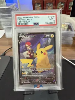 2022 POKEMON SWORD & SHIELD LOST ORIGIN #TG16 FULL ART/PIKACHU V PSA 9 - Image 1