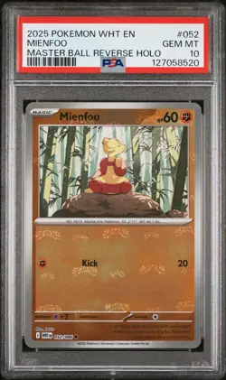 2025 POKEMON WHT EN-WHITE FLARE MASTER BALL REVERSE HOLO #052 MIENFOO PSA 10 - Image 1