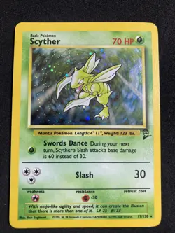 1999 Pokemon TCG Base Set 2 Scyther 17/130 Holo Rare - Image 1